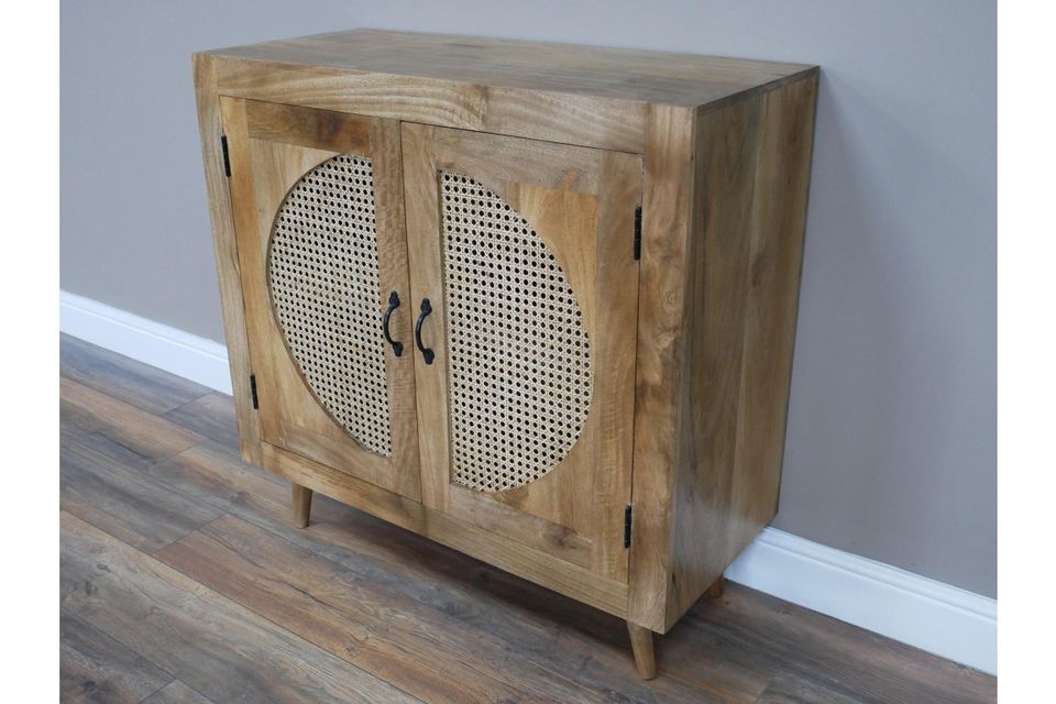 Wood/Rattan Cocktail/Storage Cabinet