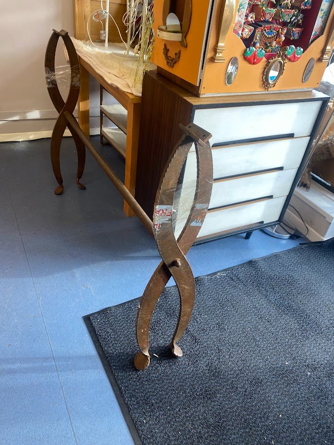 Large Painted Shabby Chic Table With Metal Frame