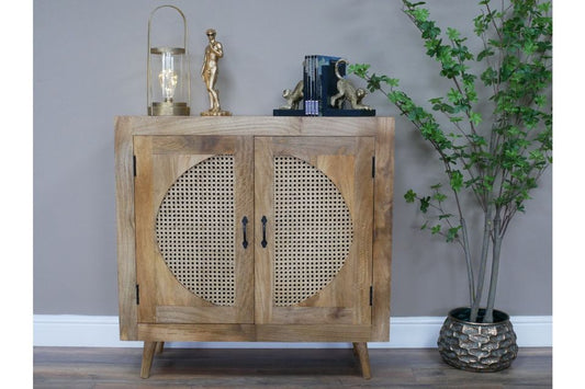 Wood/Rattan Cocktail/Storage Cabinet