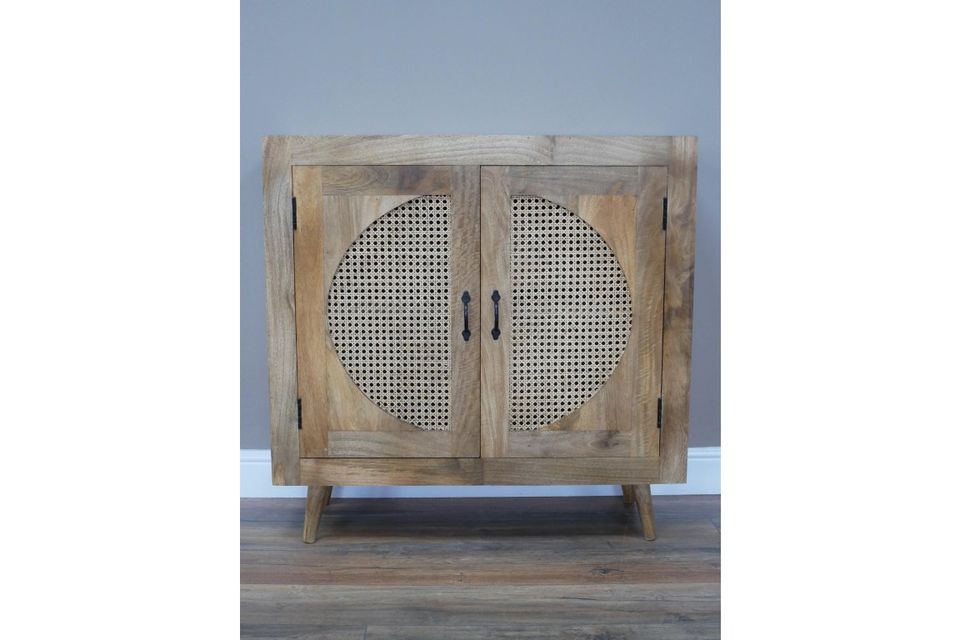 Wood/Rattan Cocktail/Storage Cabinet