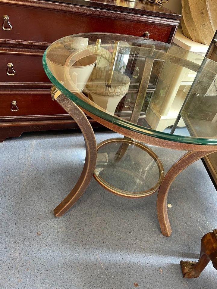 Vintage 1970's Pierre Vandel Holywood Regency Style Glass Two Tier Side Table