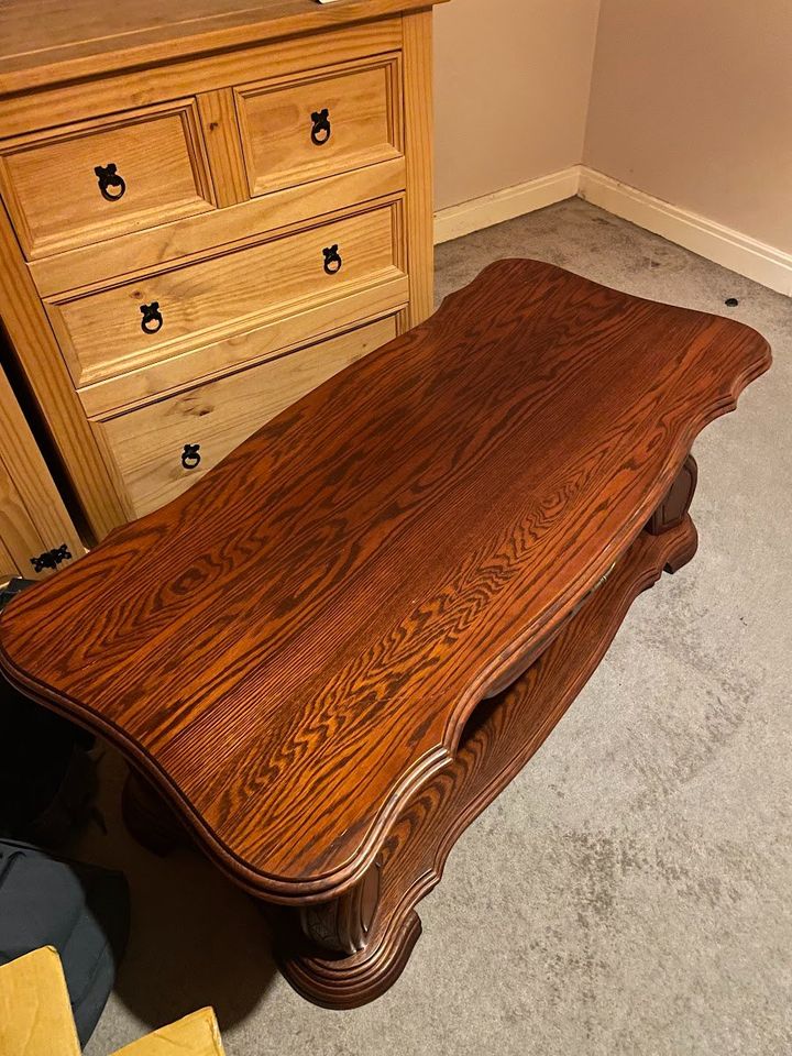 Vintage Heavy Solid Wood Coffee Table with One Drawer