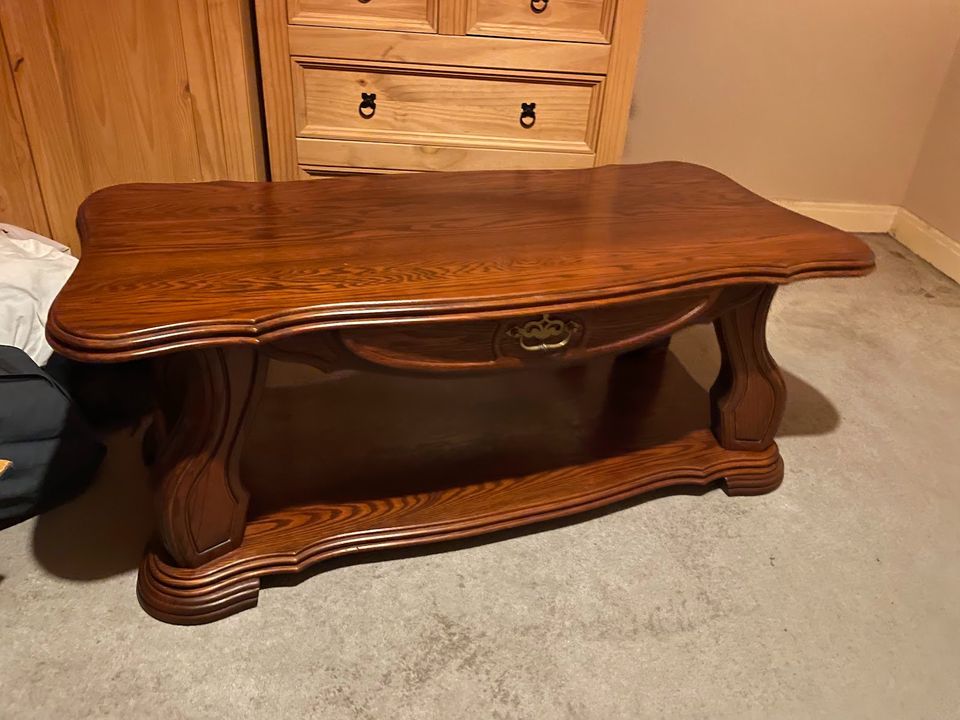 Vintage Heavy Solid Wood Coffee Table with One Drawer