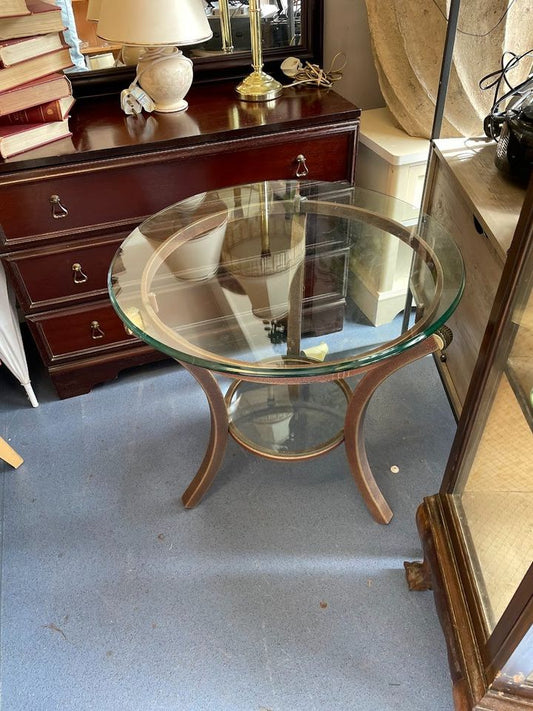 Vintage 1970's Pierre Vandel Holywood Regency Style Glass Two Tier Side Table