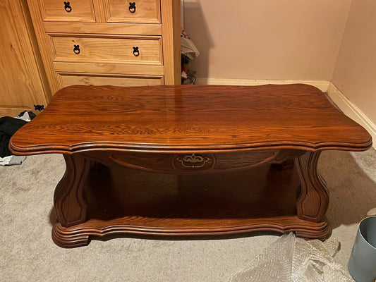 Vintage Heavy Solid Wood Coffee Table with One Drawer