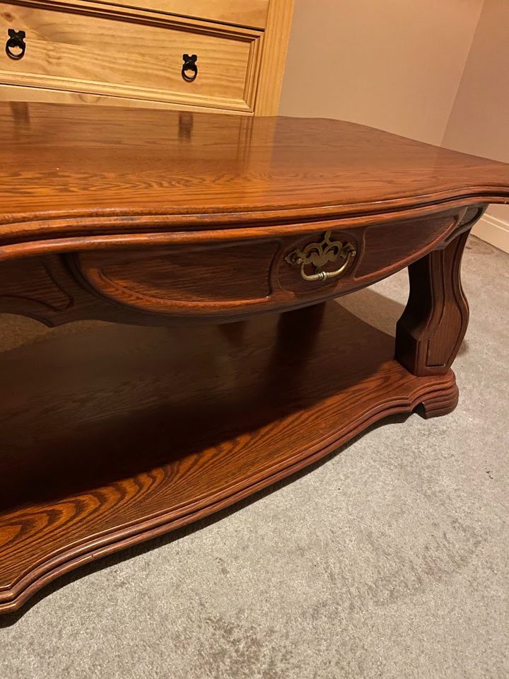 Vintage Heavy Solid Wood Coffee Table with One Drawer