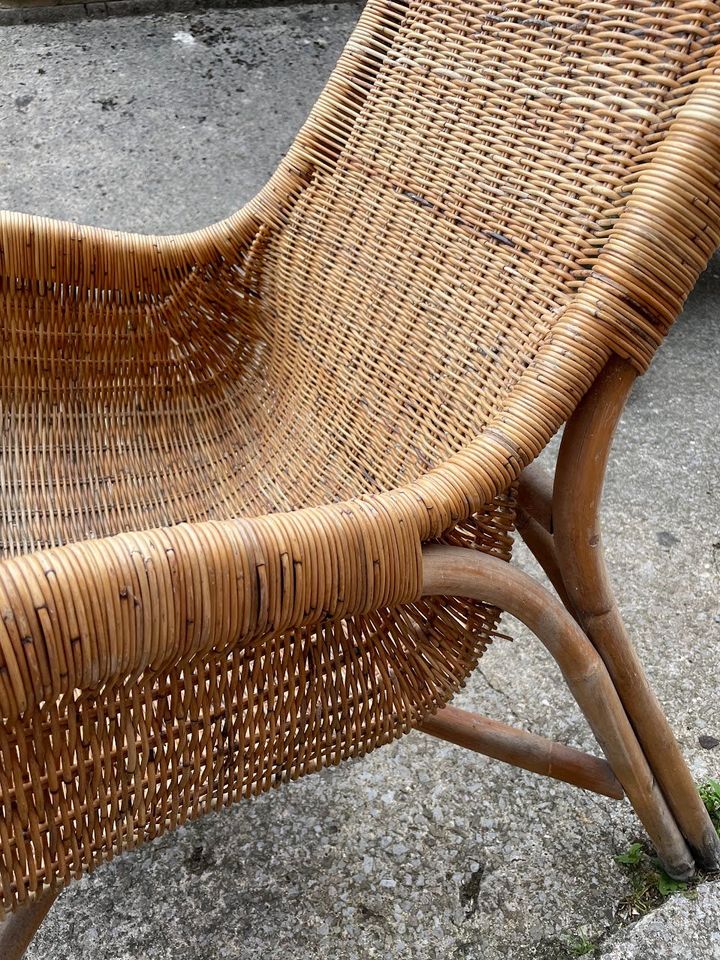 Retro Wicker Armchair with Curved Backrest