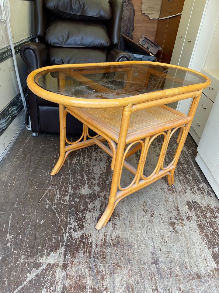 Bamboo & Cane Bistro Glass Dining Table