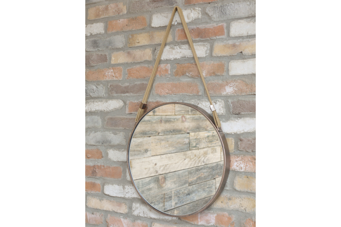 Stylish Round Copper/Bronze Coloured Mirror With Rope