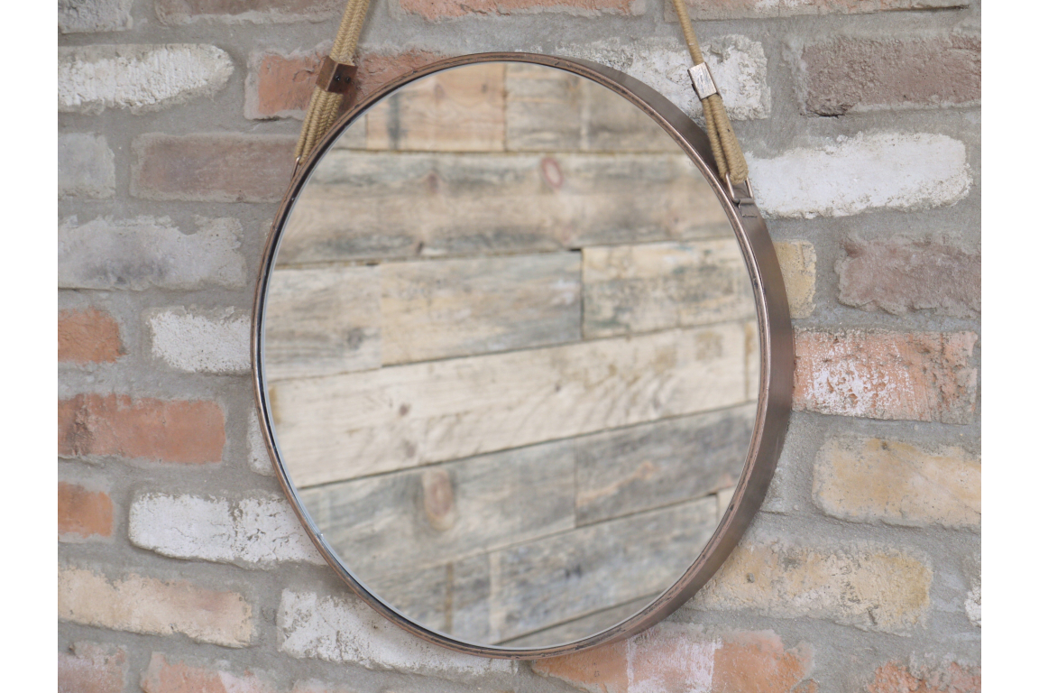 Stylish Round Copper/Bronze Coloured Mirror With Rope